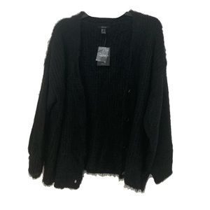 Black Fuzzy Soft Cardigan With Buttons